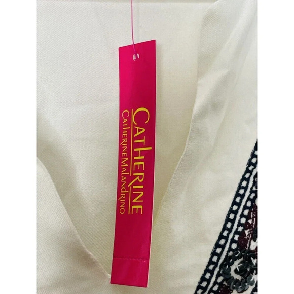 Catherine Malandrino Peasant Blouse M Embroidered Sequin White Boho Cape Sleeves - Picture 8 of 11